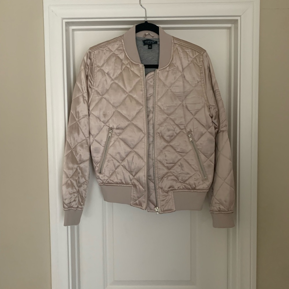 Topshop pink/ champagne colored quilted bomber jacket